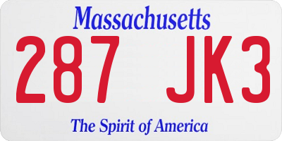 MA license plate 287JK3