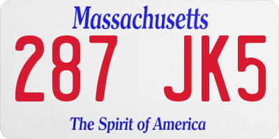 MA license plate 287JK5