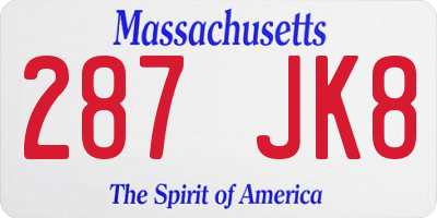 MA license plate 287JK8