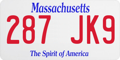 MA license plate 287JK9
