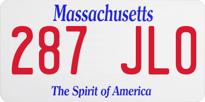 MA license plate 287JL0
