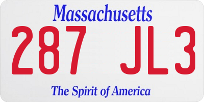 MA license plate 287JL3
