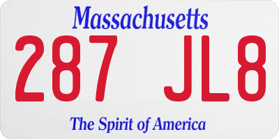 MA license plate 287JL8