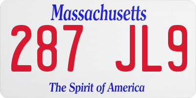 MA license plate 287JL9
