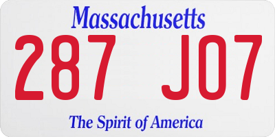 MA license plate 287JO7
