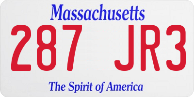 MA license plate 287JR3
