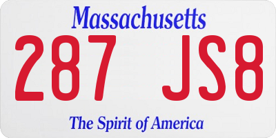 MA license plate 287JS8