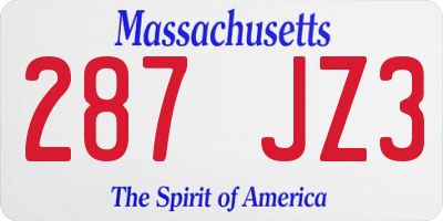 MA license plate 287JZ3