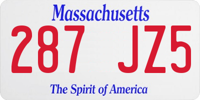 MA license plate 287JZ5