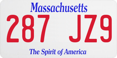 MA license plate 287JZ9