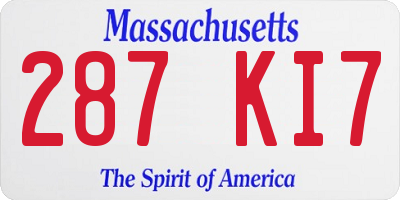 MA license plate 287KI7