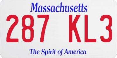 MA license plate 287KL3