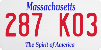 MA license plate 287KO3