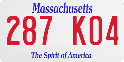 MA license plate 287KO4