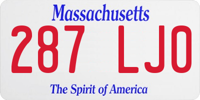 MA license plate 287LJ0