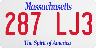 MA license plate 287LJ3