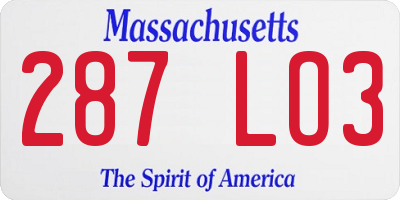 MA license plate 287LO3