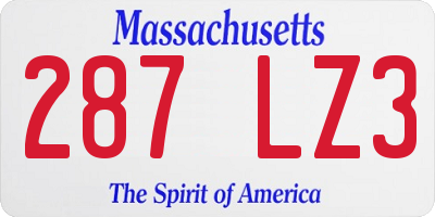 MA license plate 287LZ3