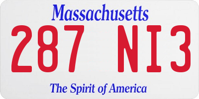 MA license plate 287NI3