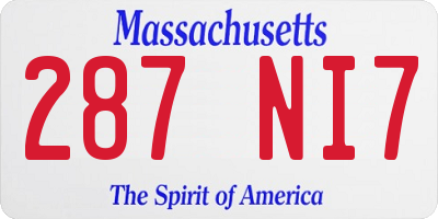 MA license plate 287NI7