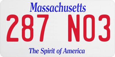 MA license plate 287NO3