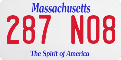 MA license plate 287NO8