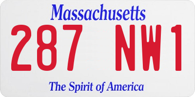 MA license plate 287NW1