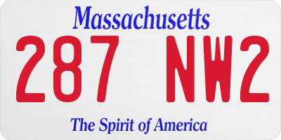 MA license plate 287NW2