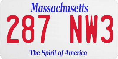 MA license plate 287NW3
