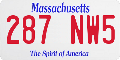 MA license plate 287NW5