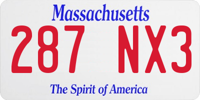 MA license plate 287NX3