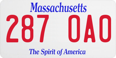 MA license plate 287OA0
