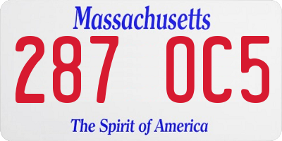 MA license plate 287OC5