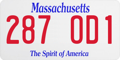 MA license plate 287OD1
