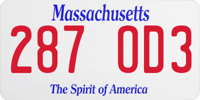 MA license plate 287OD3