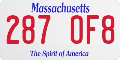 MA license plate 287OF8