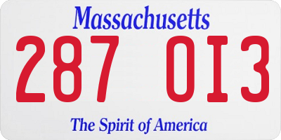 MA license plate 287OI3