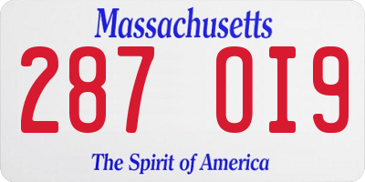 MA license plate 287OI9
