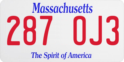 MA license plate 287OJ3