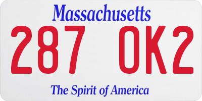 MA license plate 287OK2