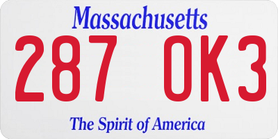 MA license plate 287OK3