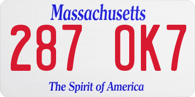 MA license plate 287OK7