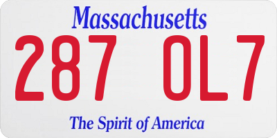 MA license plate 287OL7