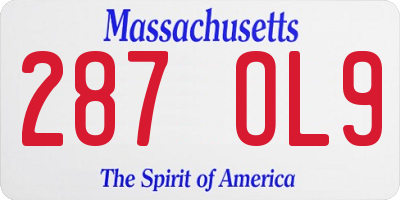MA license plate 287OL9