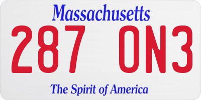 MA license plate 287ON3