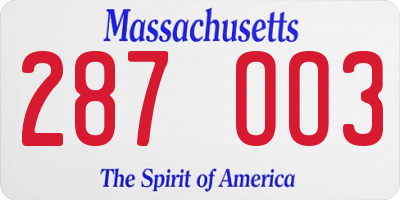 MA license plate 287OO3