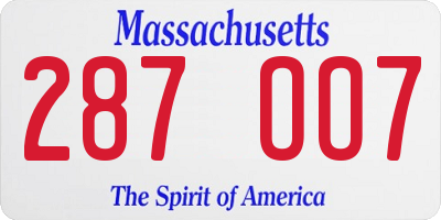 MA license plate 287OO7