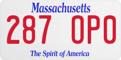 MA license plate 287OP0