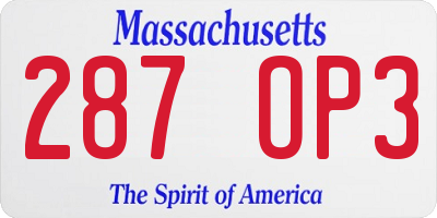 MA license plate 287OP3