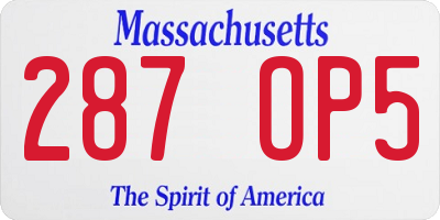 MA license plate 287OP5